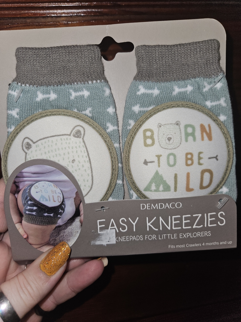 Demdaco Mint Green and Gray 'Born to Be Mild' Baby Kneepads